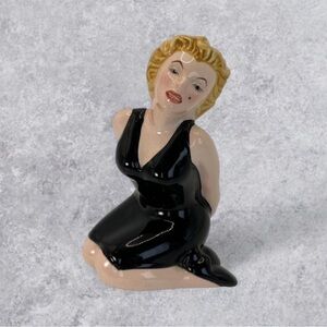 Vintage Blonde Woman Figurine Marilyn Monroe Style Black Dress 4”